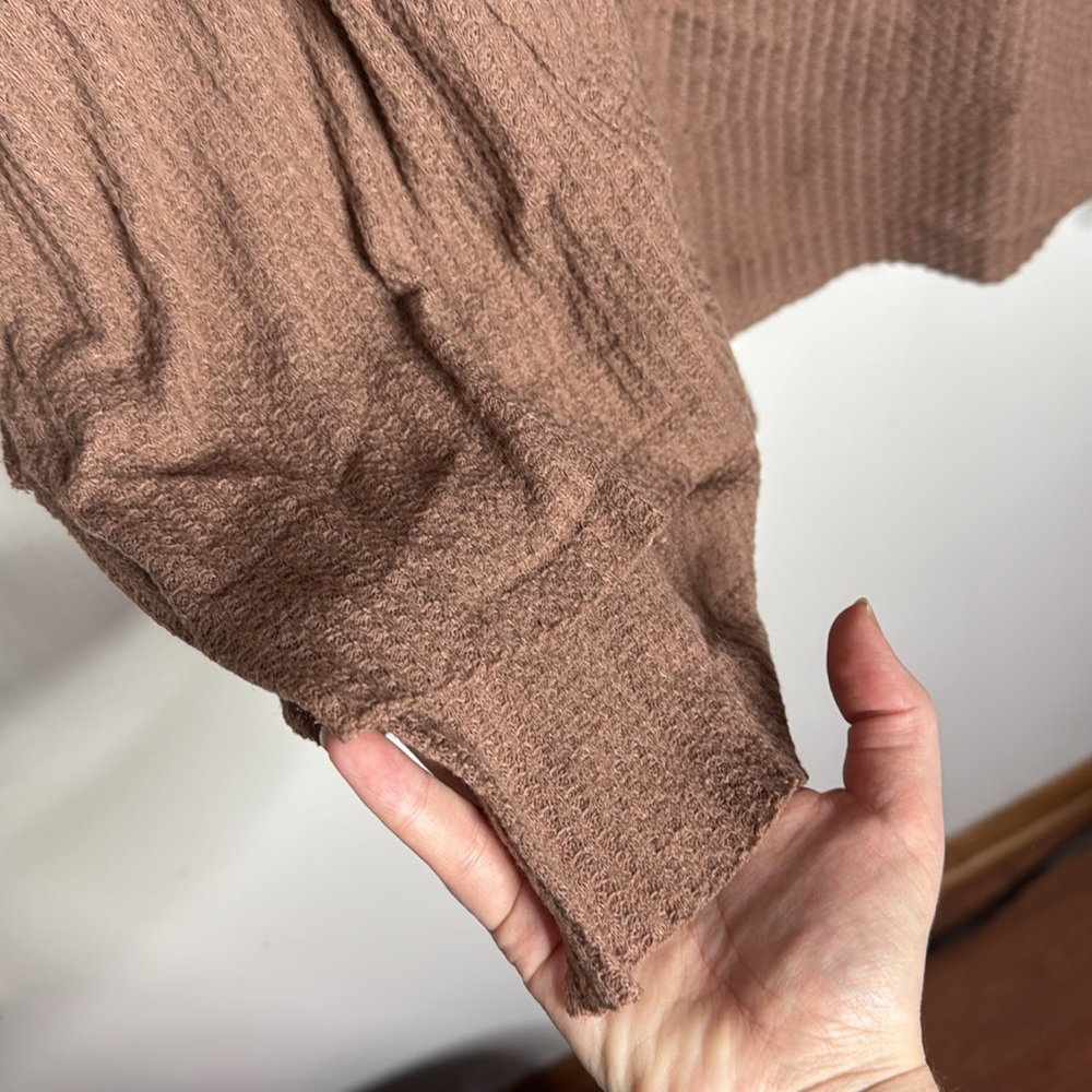 Talulah Tan Relaxed Knit Thermal Waffle Hoodie Size S - Picture 7 of 10